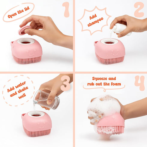2-in-1 HamInWay Dog Bath Brush, Dog Grooming Brush with Built-in Shampoo Dispenser, Gentle Silicone Bristles for Bath