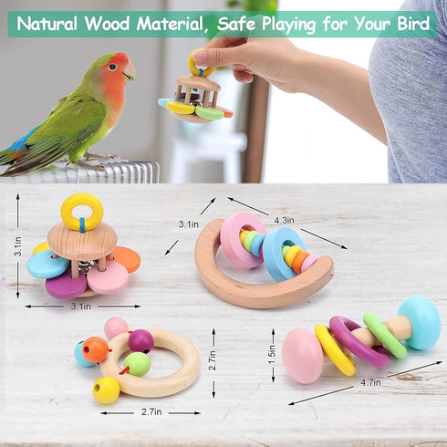 Large Interactive Bird Toys for Foot Parrot - Handheld Toys, 4 Pack