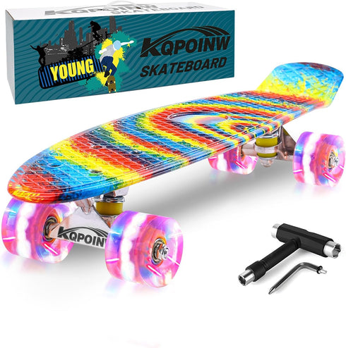 Skateboards, 22" Complete Mini Cruiser for Kids with Colorful Flashing Wheels, Perfect Gift