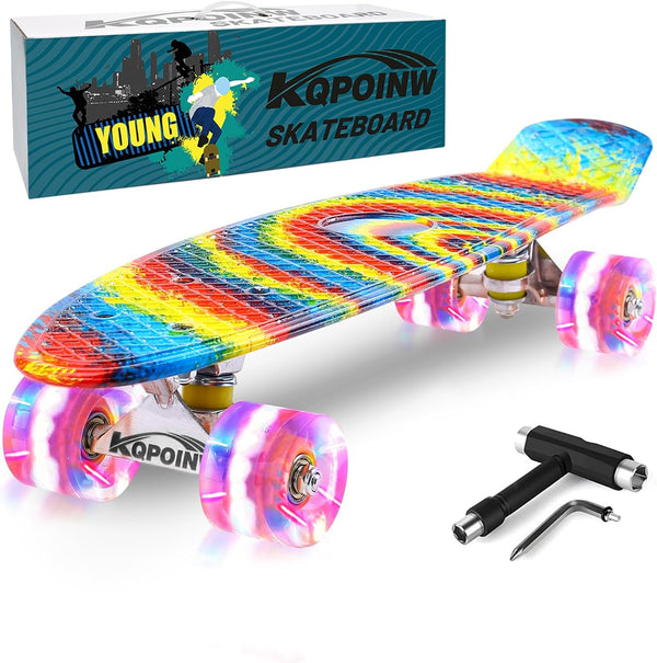 Skateboards, 22" Complete Mini Cruiser for Kids with Colorful Flashing Wheels, Perfect Gift
