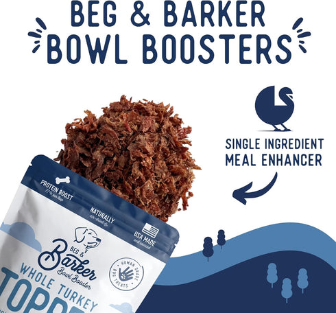 Beg & Barker Turkey Dog Food Toppers, 8 Ounce (Pack of 1) - Premium Meal Mixers for Picky Eaters with Whole Turkey