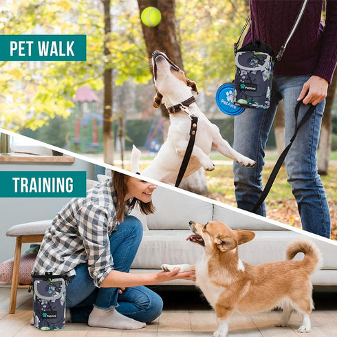 PetAmi Dog Treat Pouch, Large Training Treat Pouch with Pocket, Dog Trainer Essentials Supply Holder (Floral Grey)