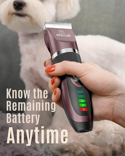 oneisall Dog Clippers, Low Noise 2-Speed Quiet Grooming Kit, Rechargeable Cordless Pet Hair Clipper for Dogs and Cats