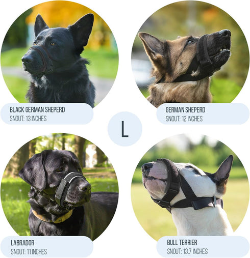 Gentle Muzzle Guard for Dogs, Soft Neoprene Padding, Prevents Biting and Chewing, Training Guide Included