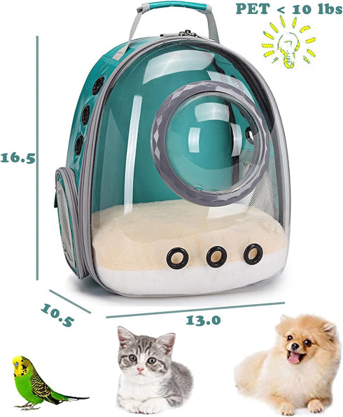 Clear Bubble Cat Backpack Carrier - Waterproof Airline Approved for Small Dogs, Green