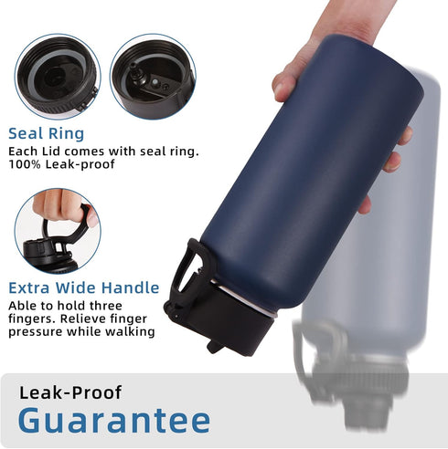 Volhoply 4 Pack 32 oz Insulated Water Bottles with Straw Lid & Spout Lid for Hiking, Camping