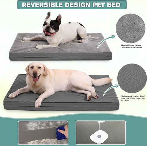 Vonabem Waterproof Dog Bed for Large Medium Dogs, Washable Orthopedic Foam Pet Bed with Removable Cover, 36 inch, Gray