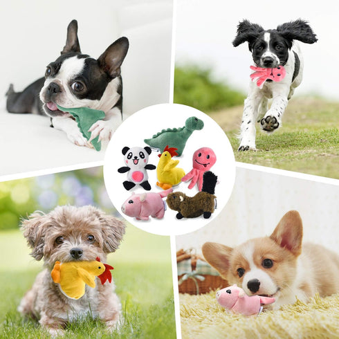 LEGEND SANDY Plush Squeaky Dog Toy Pack - 6 Cute Stuffed Chew Toys for Small & Medium Puppies