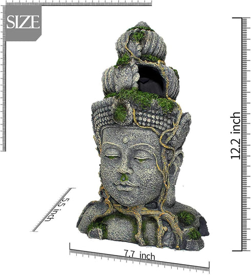 PINVNBY Large Buddha Head Statue Decorations for Fish Tank, Resin Ornament, Betta Hideout Cave for Small Fish and