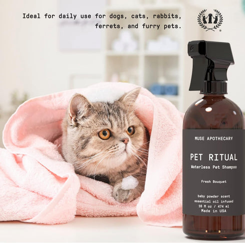 Muse Apothecary Pet Ritual Aromatic Waterless Shampoo for Pets, No Rinse Dog Shampoo with Essential Oils (16oz Fresh