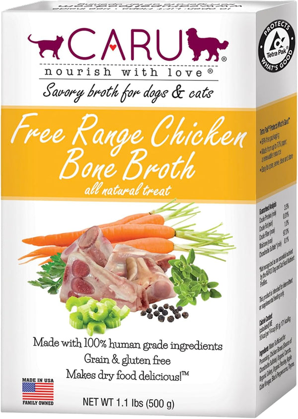Caru Free Range Chicken Bone Broth For Dogs And Cats, Grain & Gluten Free, Non-GMO Ingredients (1.1 Lbs)