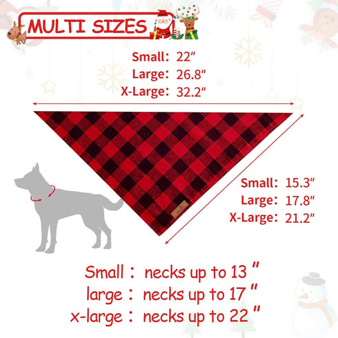 Malier 2 Pack Christmas Dog Bandanas, Classic Buffalo Red Plaid for Small and Extra Large Dogs