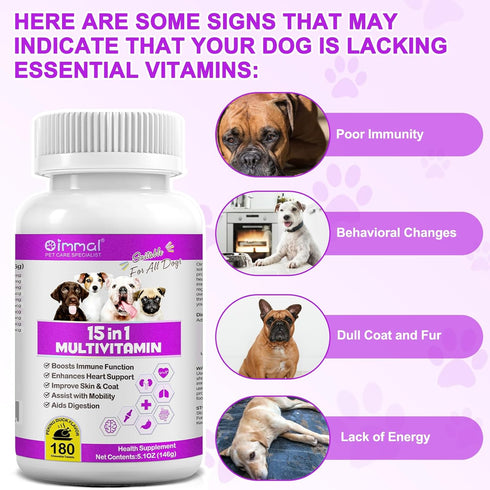 Dog Multivitamin Treats, 15 in 1 Tablets with Glucosamine, Cranberry, Milk Thistle, Supports Joint & Digestion