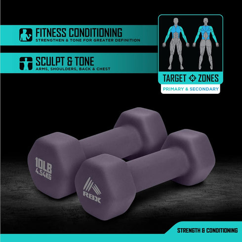 RBX Weights Dumbbells Set, Neoprene Arm Weights with Non-Slip Grip, Strength Training Equipment for At Home or Gym
