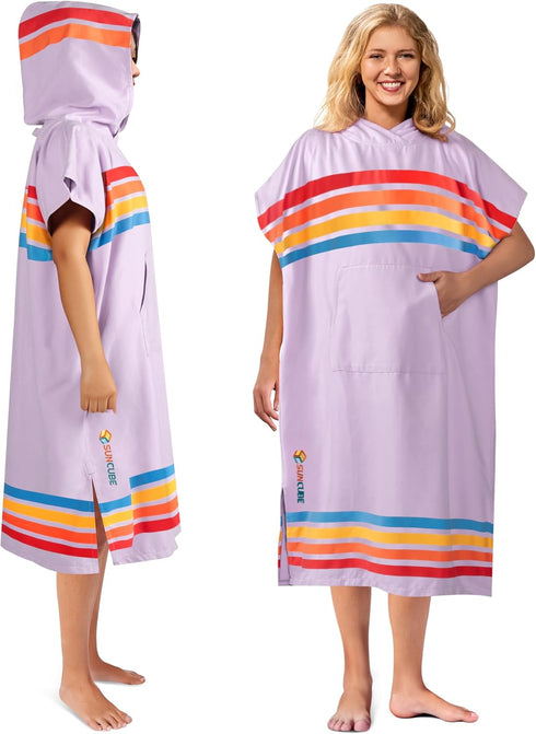 SUN CUBE Surf Poncho Changing Robe with Hood, Quick Dry Microfiber Wetsuit