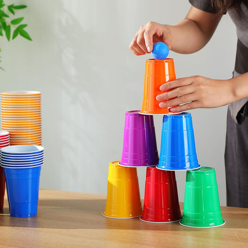 Qinyoung 228 Set Pcs Cups and Balls Game for Party, Plastic Flip Cup Stacking Game Colorful Reusable Table Tennis Ball