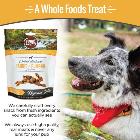 Smart Cookie All Natural Dog Treats - Rabbit & Pumpkin, Grain Free, Soft Chewy Treats for Dogs & Puppies with Allergies