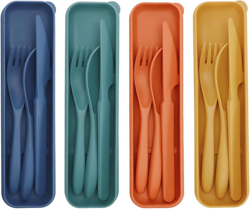 Zoyiancy Reusable Utensils Set with Case, 4 Sets Portable Plastic Cutlery Set,