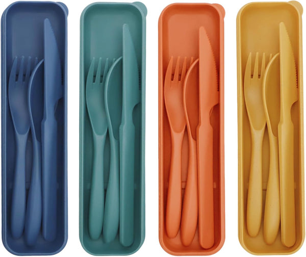 Zoyiancy Reusable Utensils Set with Case, 4 Sets Portable Plastic Cutlery Set,