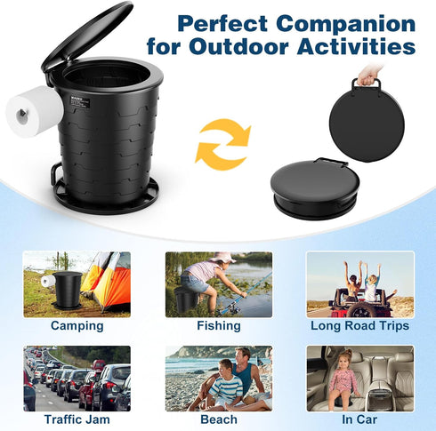 2nd Camp Toilet for Adults, Upgraded Generation, Retractable Portable Camping Toilet with Paper Holder & Lid, Porta