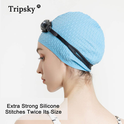 Tripsky Silicone Swim Cap - Comfortable Bathing Cap for Curly Short Medium Long Hair, Swimming Cap for Women and Men,