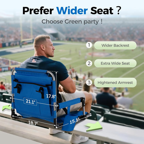 GREEN PARTY Stadium Seat for Bleachers Portable Outdoor Floor Folding Stadium Chair with Armrest, Back Support, Cup