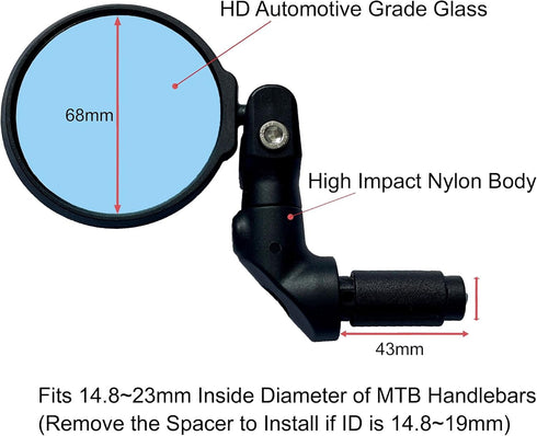 Hafny NEW Multi-Adjustable Bar End Bike Mirror, HD Safe Blast-Resistance Glass Cycling Mirror, E-bike Mirror