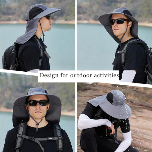 Sun Hat for Men Women with Neck Flap, UPF 50+ UV Protective Wide Brim Hiking Fishing Hat