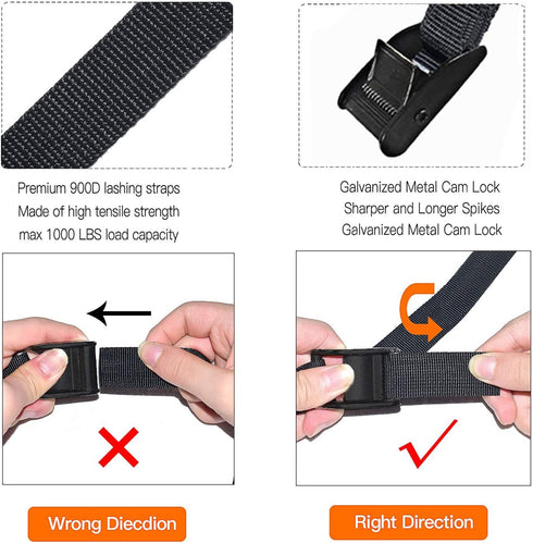 Premium Lashing Strap Short 1" x 6.5 ft, Heavy Duty Cam Buckle Tie Down Straps for Motorcycle, Cargo, Trailer