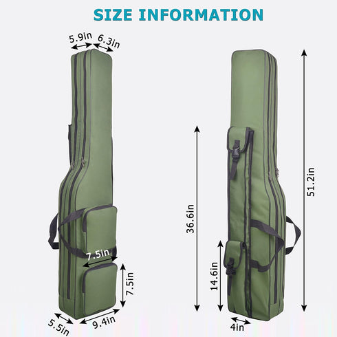 FUSIGO Fishing Rod Case Bag, 4.27ft Waterproof Fishing Rod Reel Organizer, Large Capacity Travel Bag