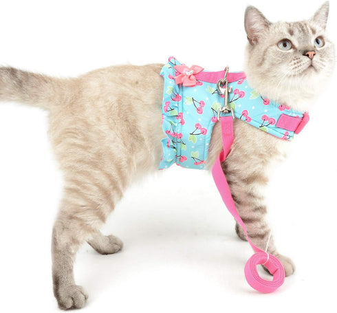 SELMAI Cat Harness and Leash, Escape Proof Cherry Vest for Small Dogs and Kittens, Soft Padded for Walking