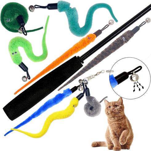 Cat Toy Worm Refills, 12 Pieces Interactive Wand Attachments for Indoor Cats
