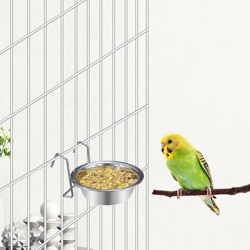 Wontee Stainless Steel Pet Bowl, Hanging Food Water Bowls for Birds, Parrots, Small Dogs and Cats (S)