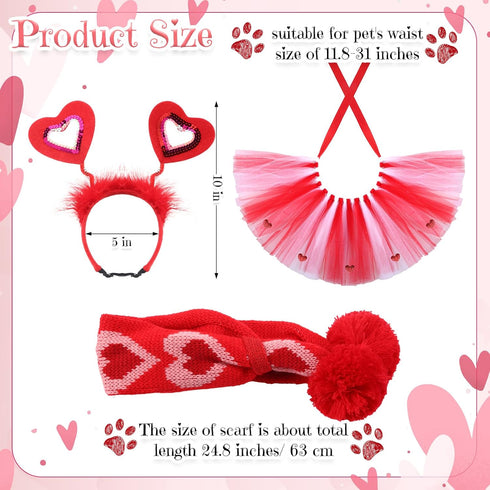 3 Pieces Valentines Day Dog Costume Set Including Red Valentines Love Headband Valentines Dog Tutu Dress Cute PET Tutu Red Valentines PET Scarf for Medium Dogs Holiday Outfit Accessory