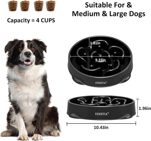 4 Cups Slow Feeder Dog Bowls for Large Breeds, Dog Puzzle Feeder, Black Slow Eating Bowl, 1 Pcs