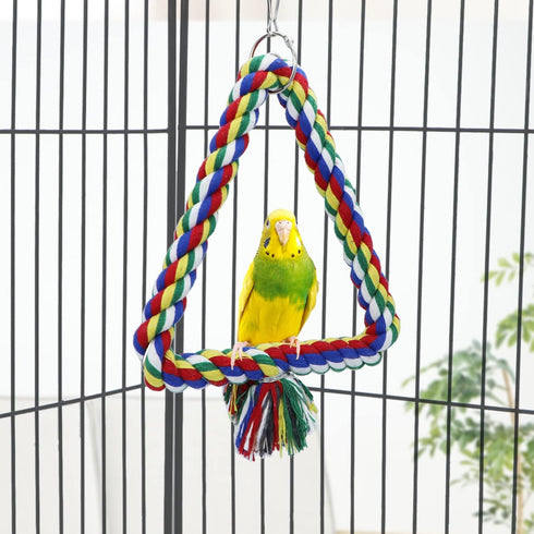 Bird Triangle Rope Swing, Colorful Perch Chewing Toy for Parrots, Budgie, Cockatiel (S)