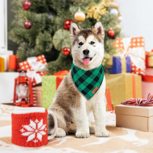 Malier 2 Pack Christmas Dog Bandanas, Classic Buffalo Red Plaid for Small and Extra Large Dogs