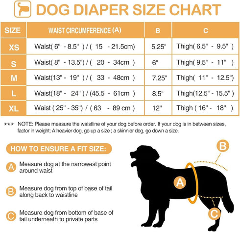 3 Pack Avont Washable Female Dog Diaper with Suspender, Reusable Girl Doggie Diapers for Small Medium Large Doggy