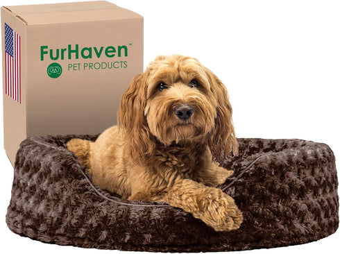 Furhaven Dog Bed for Large/Medium Dogs, Removable Washable Cover & Pillow Cushion Insert, Ultra Plush, Chocolate