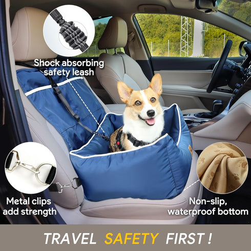 Premium Small Dog Car Seat - Waterproof Car Seats for Small/Medium Dogs, Pet Seat with Clip-On Leash for Travel Carrier
