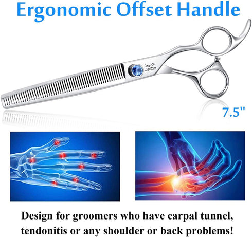 JASON 7.5" 56-Tooth Blending Grooming Scissors - Cats and Dogs Thinning Shears, Blue Jewelled Screw