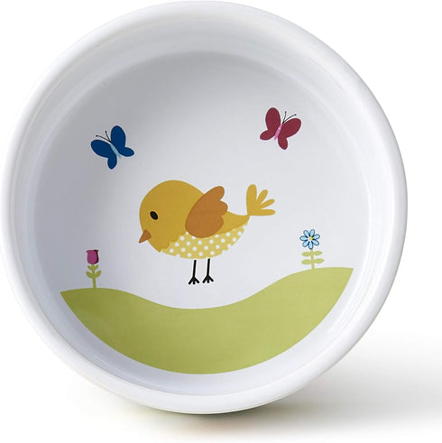 PetRageous 17011 Early Bird Stoneware Dishwasher Safe Cat Bowl with 2-Cup Capacity 5-Inch Diameter 2-Inch Tall for Small Cats or Large Cats, White