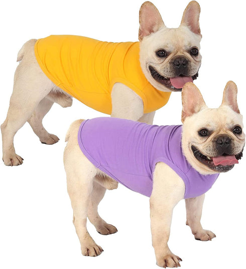 Plain Cotton Dog Shirts, Large Pet Costumes for Male & Female Dogs, Yellow & Purple, Size XXL