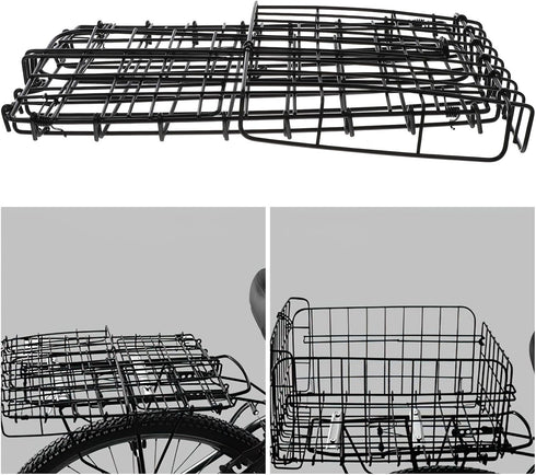 Zerodeko Foldable Bike Basket Rear Rack Storage Basket Steel Material Thickened Black Bicycle Riding Gadget Holder
