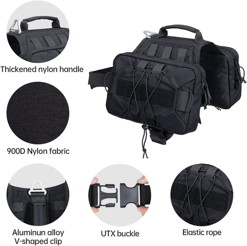 EXCELLENT ELITE SPANKER Dog Pack for Medium & Large Dogs - Hound Saddle Bag Backpack with 2 Side Pockets