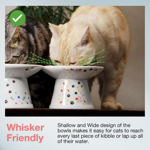 Necoichi Extra Wide Raised Cat Food Bowl, Elevated to Prevent Neck & Whisker Fatigue, Dishwasher & Microwave Safe