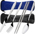 SENHAI 8 Pieces Rustproof Stainless Steel Flatware Set with Knife, Fork, Spoon, Chopsticks, Carrying Case