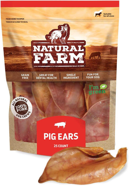 Natural Farm Pig Ears for Dogs (25 Pack) - All-Natural Whole Dog Treats, Single Ingredient & Highly Digestible Jumbo
