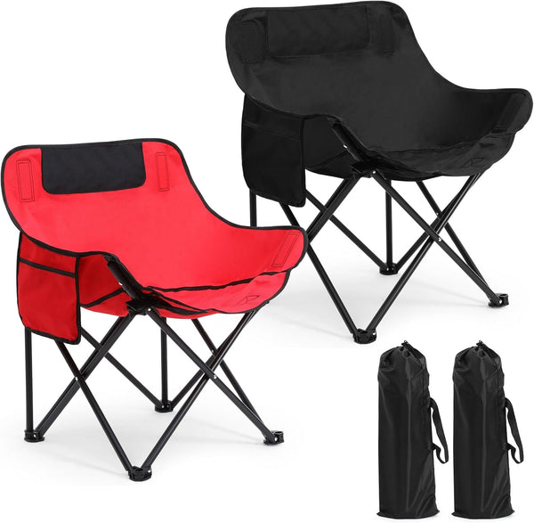 Seeloowy 2 Pack Compact Camping Chairs Portable Folding for Outside with Carry Bag