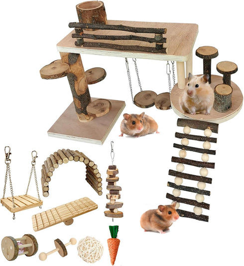 Generic Wooden Hamster Playground & Activity Set, Hamster Climbing Toy, with Platform, Bridge,